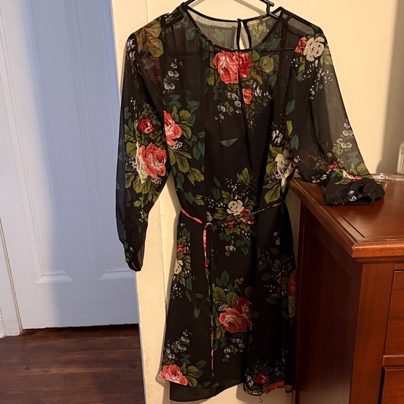 LOFT Dresses & Skirts - Floral Sheer Black Dress